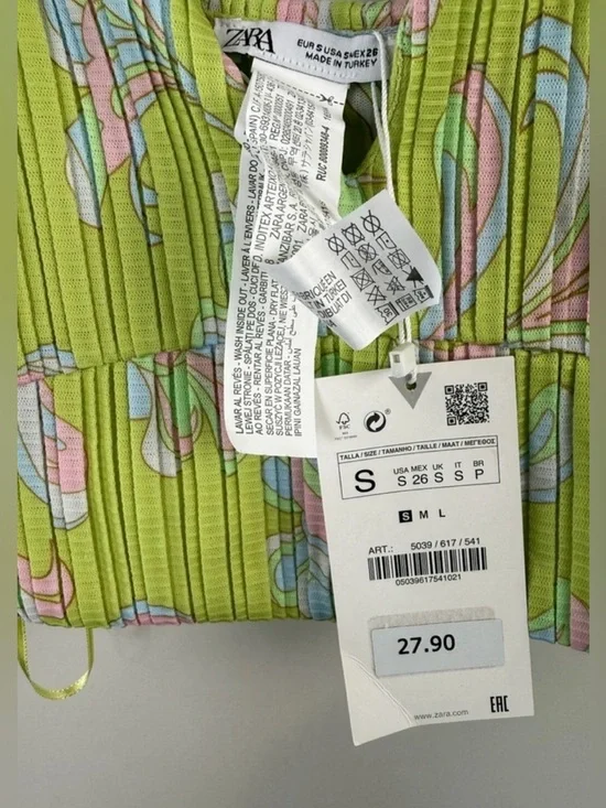 Zara Women’s Green Paisley Print Pleaded Sleeveless Crop Top Size Small - Picture 5 of 7